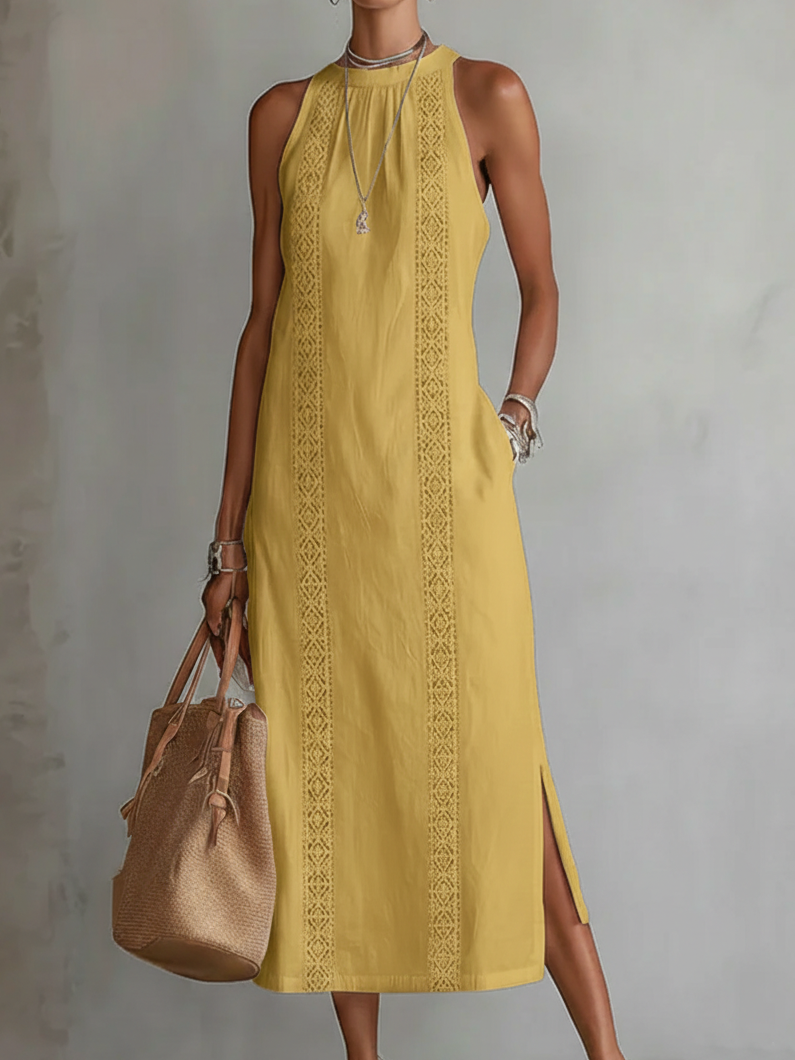 Jimena | Relaxed Embroidered Midi Dress with Mandarin Collar