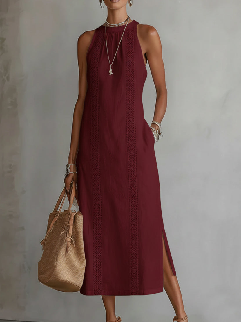 Jimena | Relaxed Embroidered Midi Dress with Mandarin Collar
