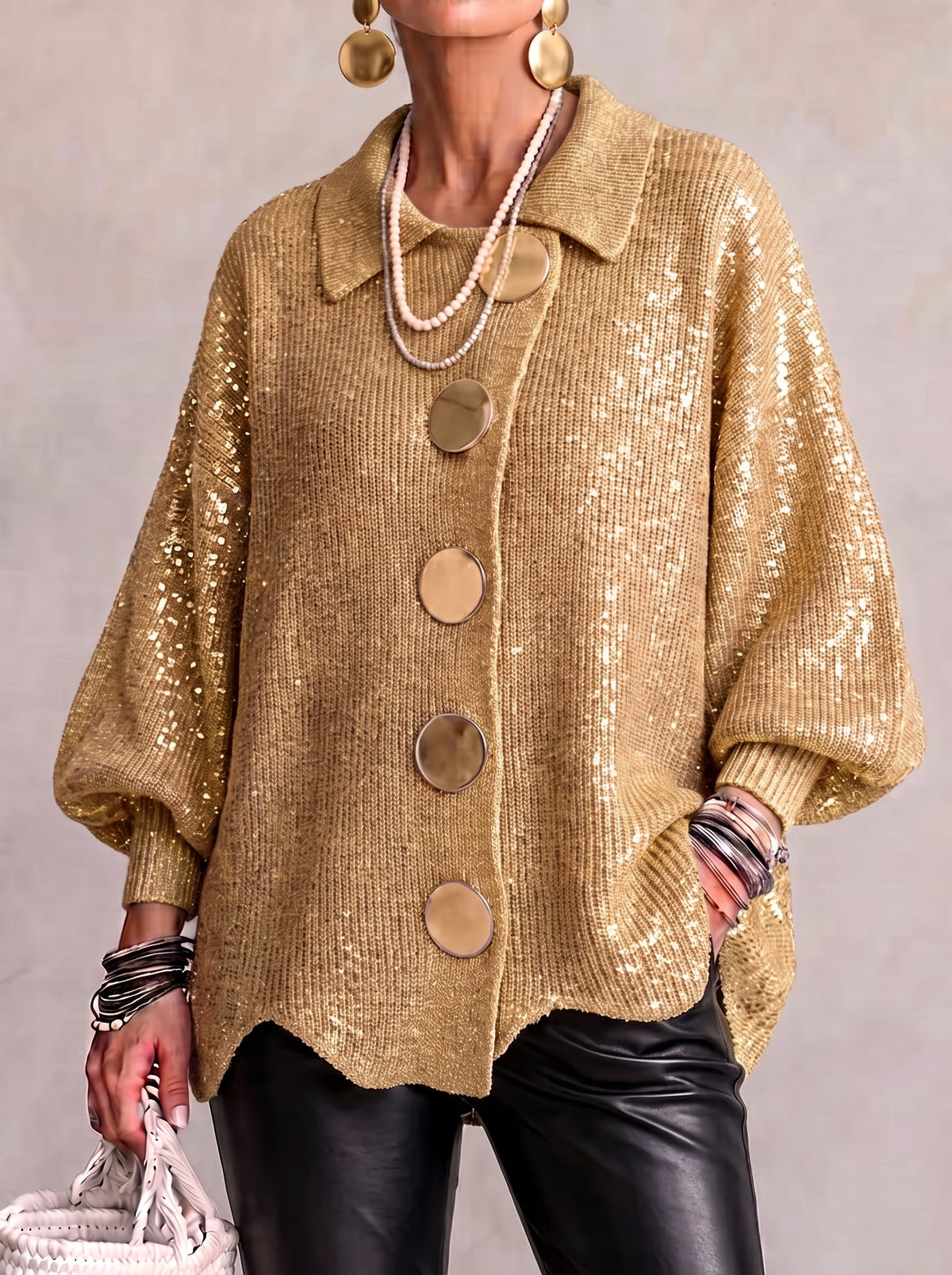 Margaret - Oversized Collared Button Cardigan