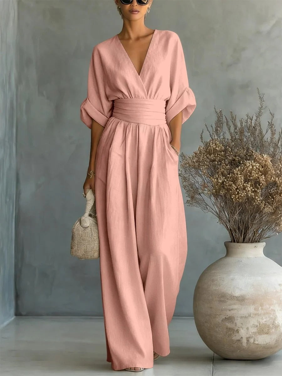 Maja | Elegant V-Neck High-Waisted Jumpsuit