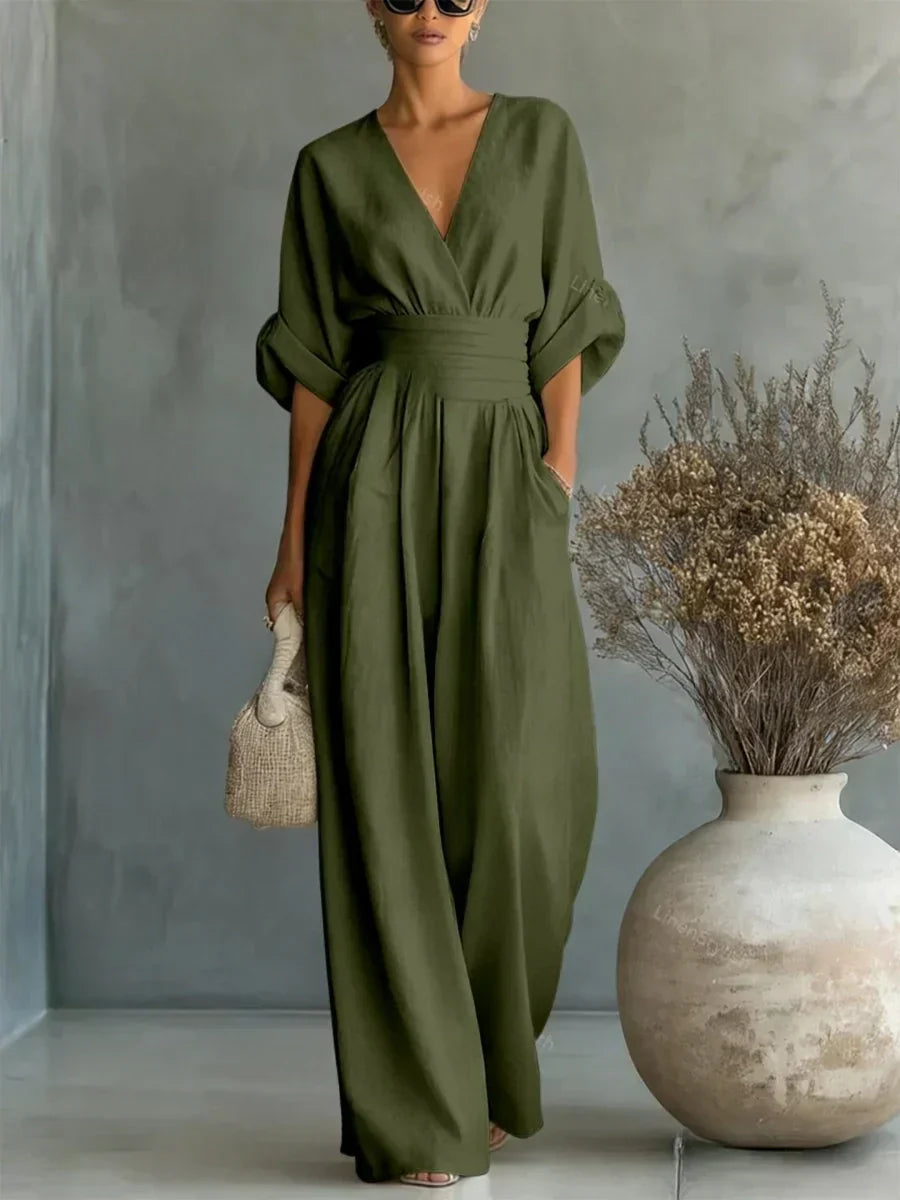 Maja | Elegant V-Neck High-Waisted Jumpsuit