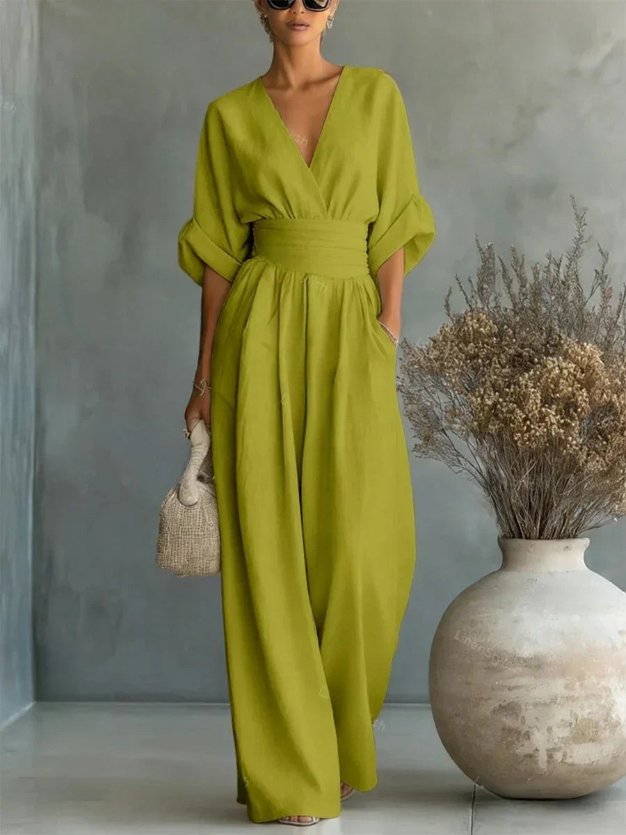 Maja | Elegant V-Neck High-Waisted Jumpsuit